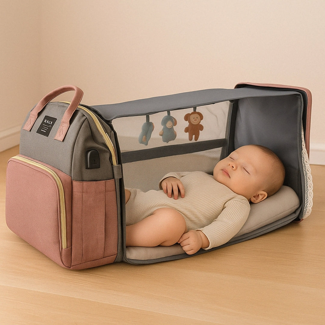 Multifunctional Baby Bag with Bed and USB Port – Elegance & Innovation