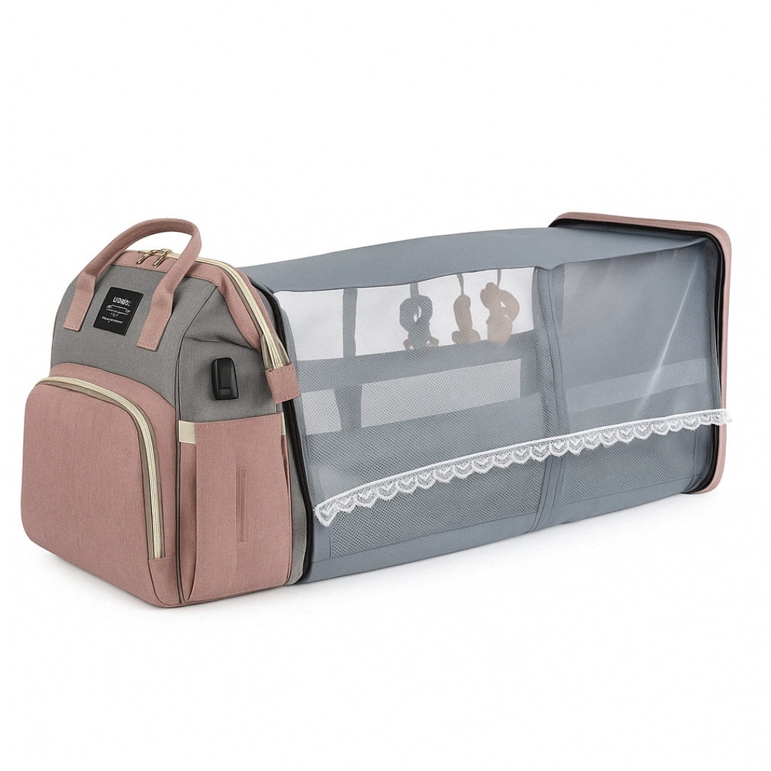 Multifunctional Baby Bag with Bed and USB Port – Elegance &amp; Innovation